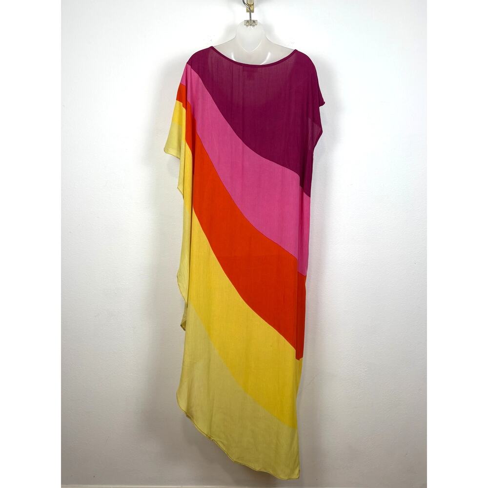 Free People Saachi NEON RAINBOW Striped Asymmetrical Rayon Top Maxi Kaftan Dress - Picture 6 of 10